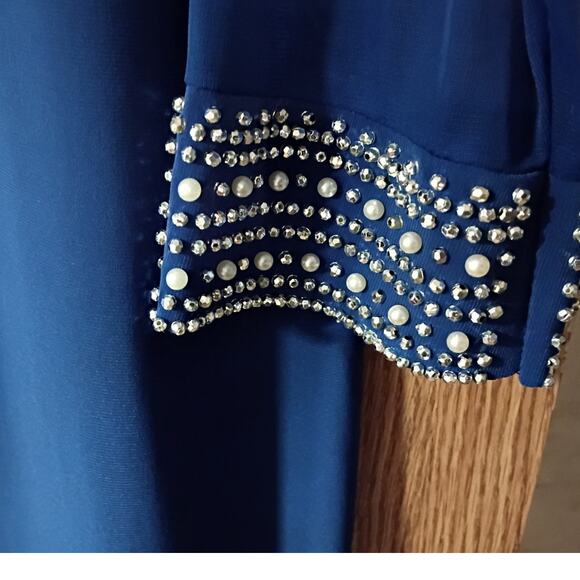 Tiana B Embellished Cobalt Blue Shift Dress XL Made USA Beaded Hem Classic Chic - Picture 3 of 11